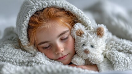 Cozy nap with stuffed animal bedroom sleepy child peaceful environment close-up view comfort and security