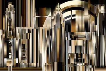 Abstract cityscape, geometric buildings