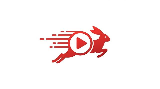 Dynamic rabbit logo with motion lines symbolizing speed and agility, ideal for media and entertainment