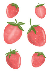 set of strawberries strawberry slices digital watercolor illustration png no background