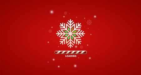 Vector illustration of a "Loading Christmas" progress bar. Fun and festive design with holiday elements like snow, gifts, Santa hat, stars, lights, and ornaments. Perfect for greeting cards, websites.