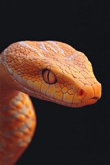 Fototapeta premium Close-up of an orange snake head showcasing intricate scales and vivid colors against a dark background