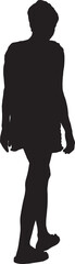 vector; silhouette of a back view of a women walking dresse in summer clothing shorts, sandals, t-shirt