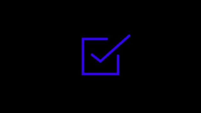 Check mark inside a rectangle animated. glowing neon line check mark icon animation. tick mark, done, complete .and success animated