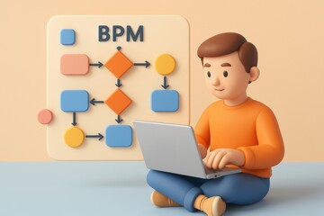 Business process management concept with person using laptop