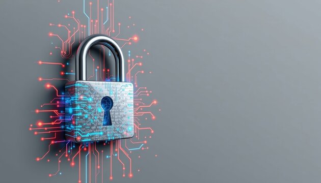 Digital Padlock Security Concept Modern Office Setting Graphic Design Cyber Environment Close-Up View