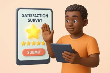 Satisfaction survey with five stars and submit button on screen