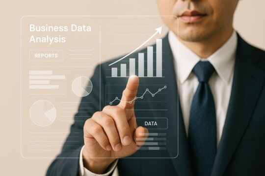 Business data analysis with charts and graphs showing growth