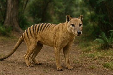 Extinct marsupial with striped back.