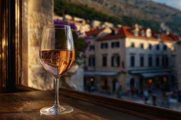 Enjoying rosé wine with a view of Dubrovnik rooftops