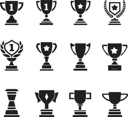 Trophy Icon Set. Award, Achievement, and Winner Cup Silhouettes Collection