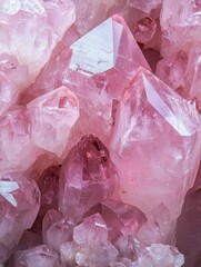 Fototapeta premium Close-up of rose quartz crystal formation with soft pink tones, intricate crystalline structure, raw mineral surface, detailed natural patterns