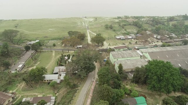 aeriel view jute mill silghat assam brahmaputra riverbank assame jute industry