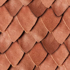 Seamless 4k photo texture material of scaly brown leather armor surface.
