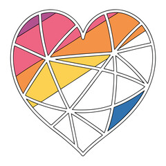 Obraz premium Abstract Geometric Heart Design Warm Pink Orange Yellow Blue Triangles pattern