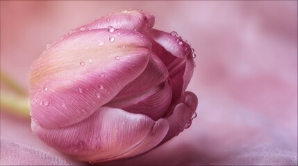 Close-up of a Pink Tulip with Water Droplets