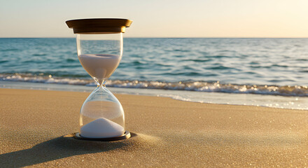 Hourglass on Sandy Beach at Sunset