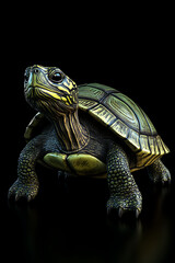 Fototapeta premium Realistic 3D turtle model showcasing intricate details and textures against a black background