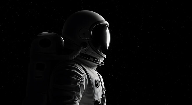Astronaut Profile in Space, Illuminated Against a Stellar Background