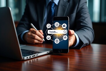 Businessman Researching Trends on Smartphone