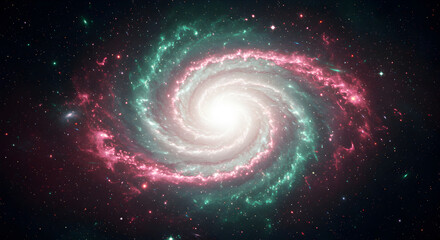 A cosmic spiral galaxy of vibrant colors swirling through the dark expanse