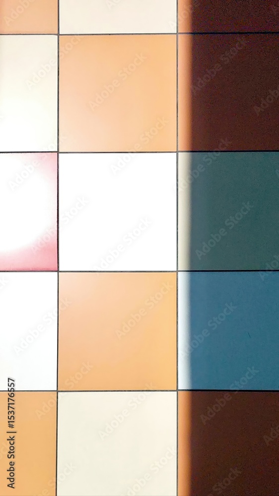 Aufkleber Colored Tiles Creating Intricate Patterns and Shadows in a Well-Lit Space During Daytime