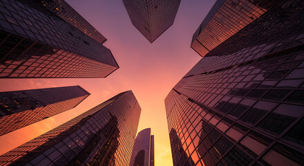 Low Angle View of City Buildings at Sunset
