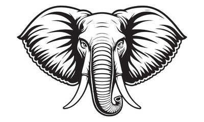 Elephant Head Vector Illustration in Bold Black Line Art Style