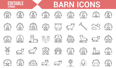 Vector Icons Representing Barns, Farms, and Windmills for Agricultural Projects
