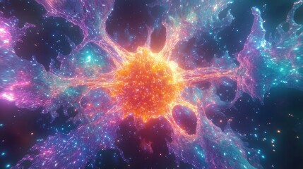 Vibrant Cosmic Nebula with Radiant Core and Stellar Debris