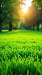 Obraz premium A vibrant green lawn, freshly cut and ready for outdoor enjoyment, basking in the warm afternoon sun Lush grass, perfect for picnics, games, or simply relaxing , horizon, grass