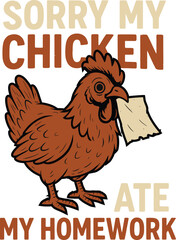 chicken, cartoon, sorry my chicken ate my homework, domestic fowl, humorous, digital art, comic, illustration

