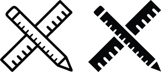 Minimalist Line Art Pencil and Ruler Icon – Clean Vector Design Tool in Grayscale