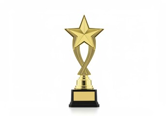 Gold star award trophy on white background