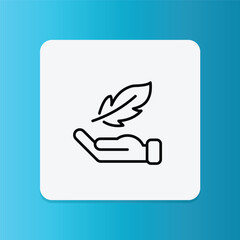 The hand holding a feather icon symbolizes gentle laundry care for sensitive skin or delicate fabrics.