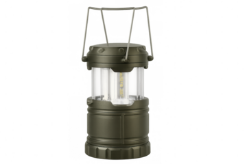 Compact metal led camping lantern emitting bright light, illuminating outdoor scenes with portable luminosity for nighttime exploration