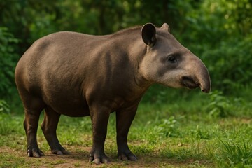 Fototapeta premium Tapir standing in lush forest.