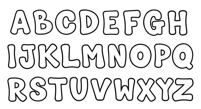 Hand drawn alphabet in bubble style, vector design. Smooth and round font letters outline set.