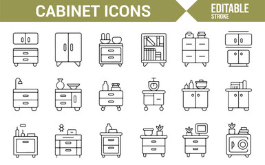 Editable Icons Representing Home and Office Furniture Cabinets