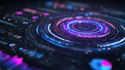 Vibrant Digital Interface with Concentric Circles and Neon Lights