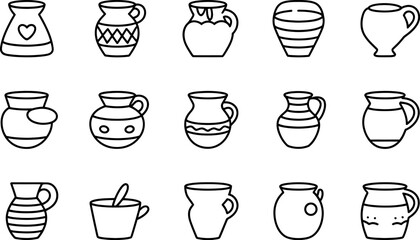 Set of doodle style vases and mugs in format outline