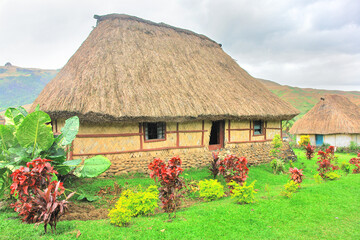 View of a traditional village in the Fiji archipelago