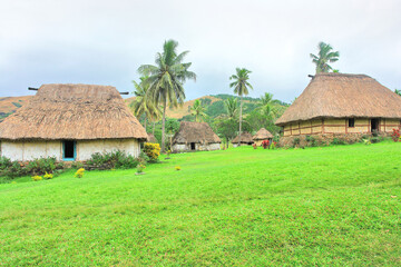 View of a traditional village in the Fiji archipelago