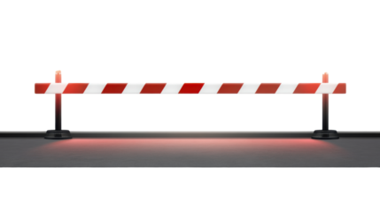 Traffic road barrier with warning light and safety features isolated on white background

