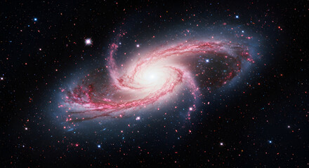 Obraz premium Magnificent Spiral Galaxy Displayed Amidst a Starlit Cosmic Oceanic Panorama