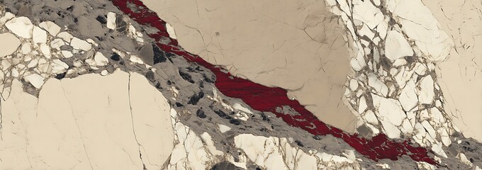 Macro Image Depicting a Multilayered Rock Formation with a Striking Red Vein
