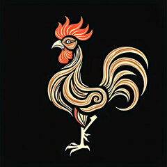 Rooster in detailed minimalist graphic design style