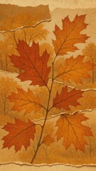 Fototapeta premium Autumn leaves vintage illustration