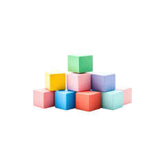 Stacked Colorful Toy Building Blocks in Various Shapes Isolated on White Background