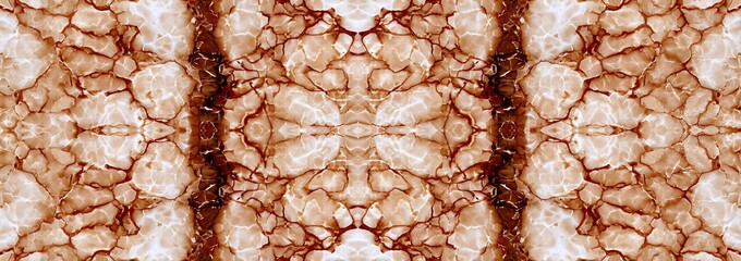 Symmetrical abstract marble stone texture in brown and white shades background